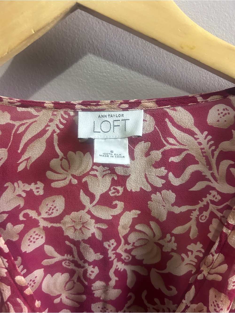LOFT Burgundy and Cream Floral Wrap Top - Picture 2 of 4